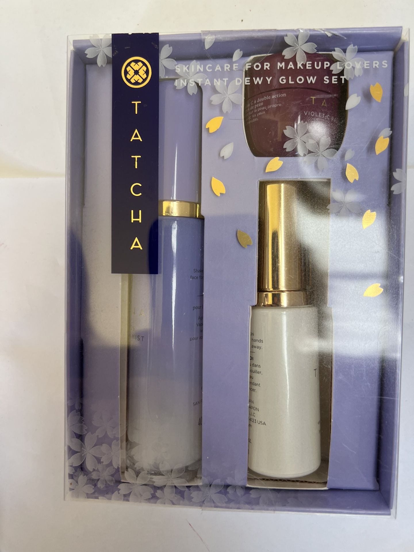  TATCHA Skincare Makeup Lovers instant dewy glow set mist Mask Cleaning NIB.   1. Luminous dewy skin mist 40ml /1.35oz full size vale $49  2. Pure one