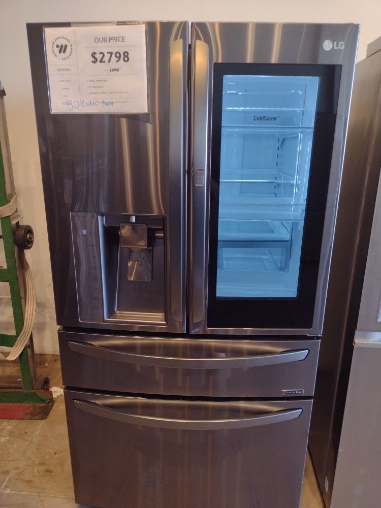 LG 30 Cu Ft. InstaView Knock Knock Fridge French 4 Door Refrigerator In Dark Stainless With Ice And Water