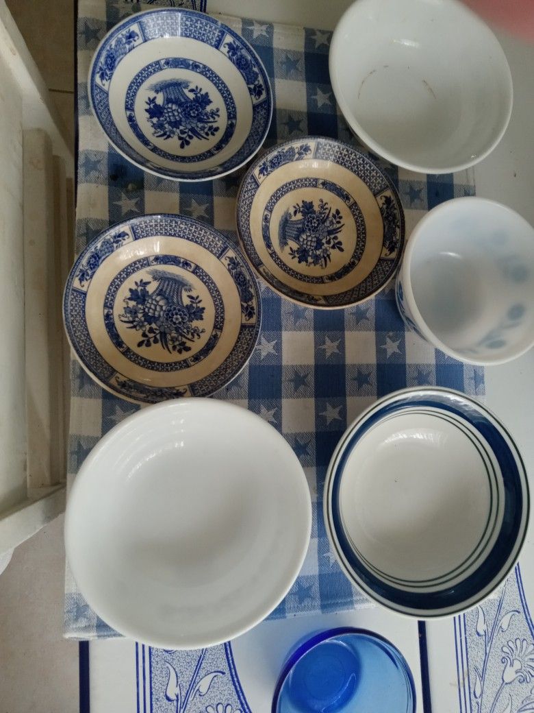 Collection Of Blue And White Dishes 8 Pieces