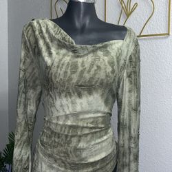Long Sleeve Sheer Mesh Top With Cowl Neck 