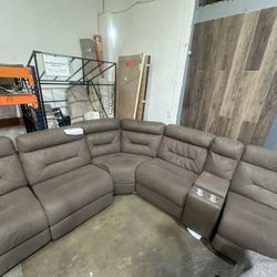 Brown Faux Leather Manual  Sectional 