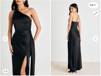 Lulus Signature Elegance Black Satin One-Shoulder Maxi Dress