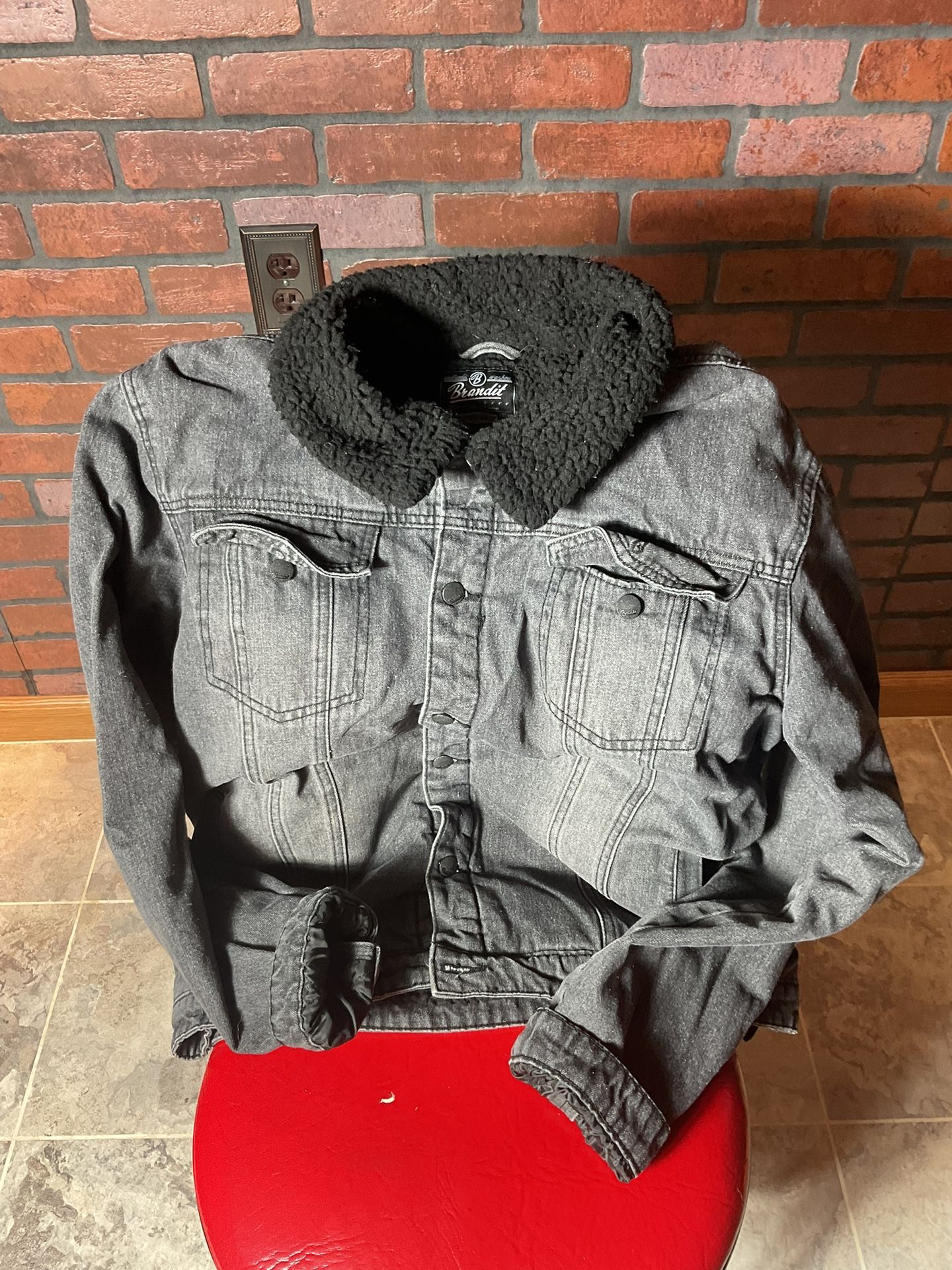 BRANDIT SHERPA DENIM JACKET BLACK/BLACK