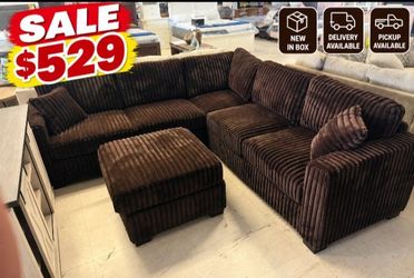 Stunning sectional sofa with ottoman dark brown Fur-Like Jumbo Corduroy