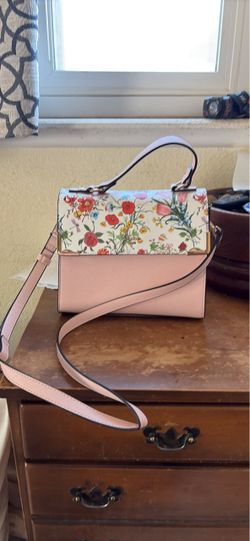 Pink Floral Structured Crossbody Handbag