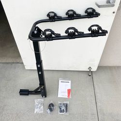 (NEW) $49 Tilt Folding 3-Bike Mount Rack Bicycle Carrier 2” Hitch 110lbs Max w/ No-Wooble U Bolt & Straps