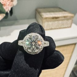 New Moissanite 10H10A Engagement Ring 2CT, 18K White Gold Plated Sterling Silver