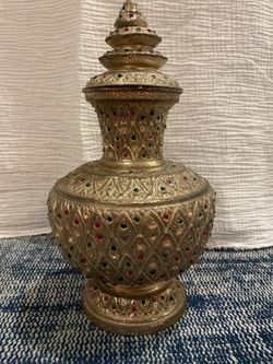 Brass Indian Vase with Lid