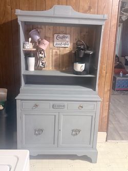 Hand made hand painted coffee bar hutch