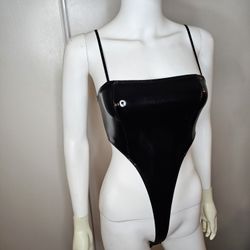Womens Black Faux Leather Bodysuit Size XS Fashion Nova Adj Straps 