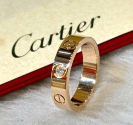 Cartier Womens 3 Diamond Rose Gold Love ring, size 9.5