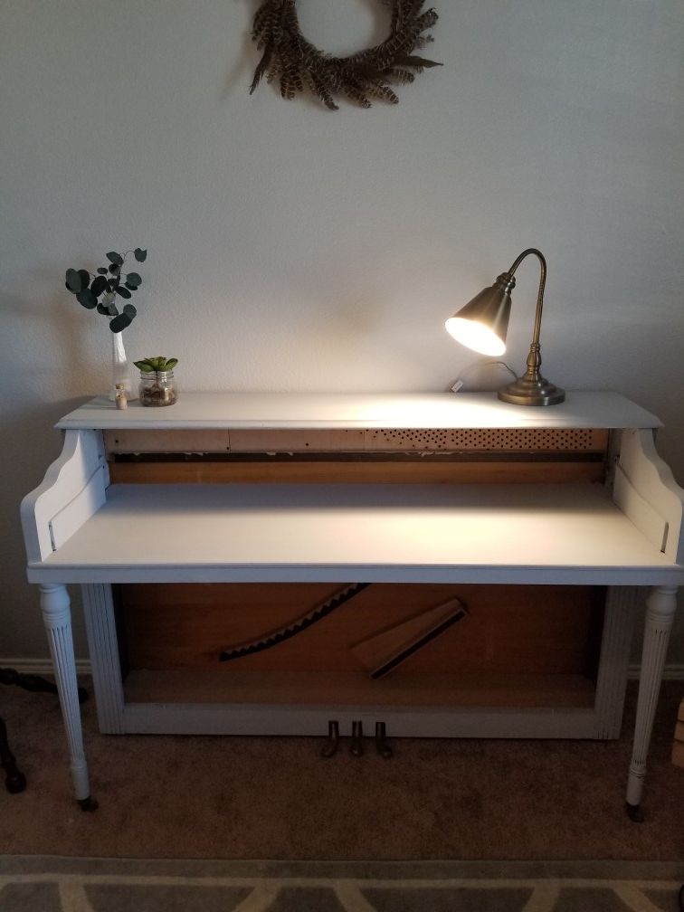 Repurposed Vintage Upright Piano Desk - Chalk painted Grey