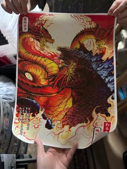 (2) Godzilla Scroll Fabric Posters