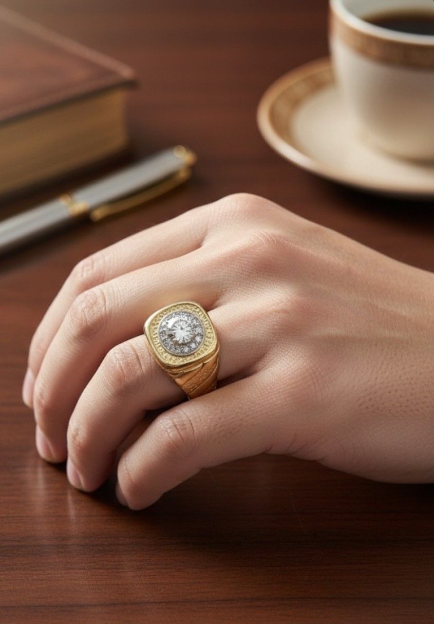 18k gold mens ring with 1ct lab diamond 