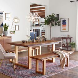 Sloan Live Edge Wooden Dining Table and Bench