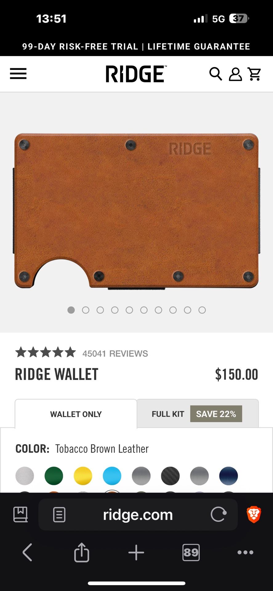 RIDGE SLIM RFID BLOCKING WALLET - Tobacco Brown Leather