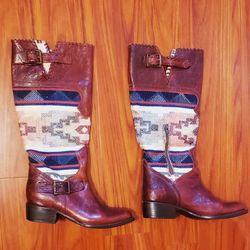 Firebird  By Steven Quixote Aztec Western Tall Leather Boots womens size 8M