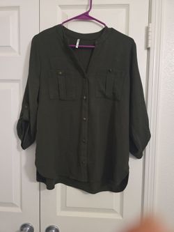 Olive Green Button-Down Blouse