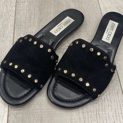 Jimmy Choo Black Suede/Leather Flat Sandals 