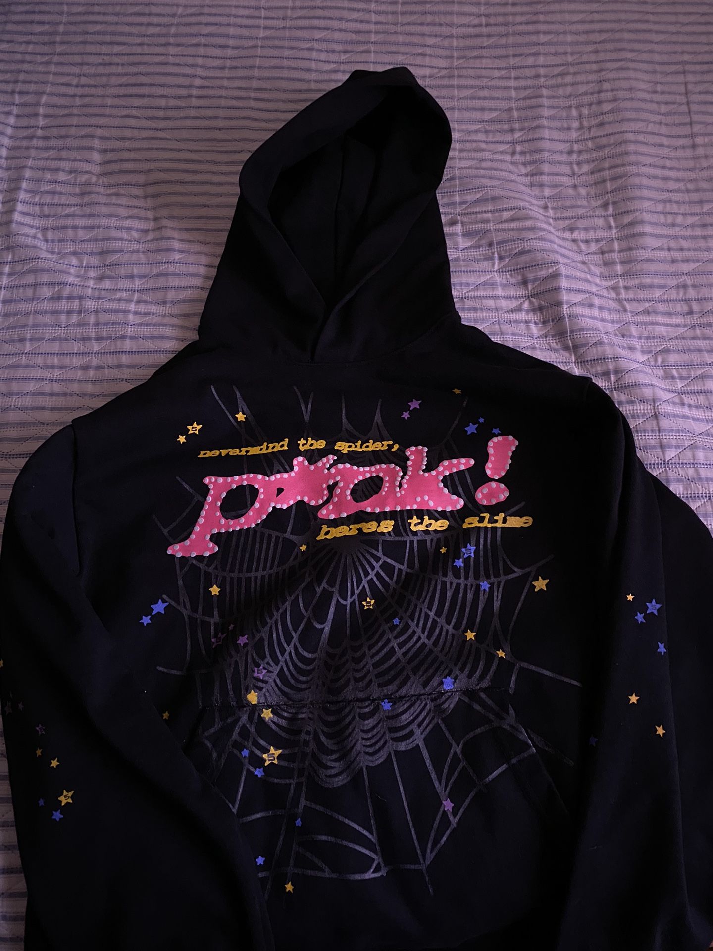 Sp5der Pink Hoodie Black Large Preowned 