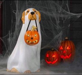2.5' Home Depot Labrador Ghost dog with pumpkin blow mold new w tags