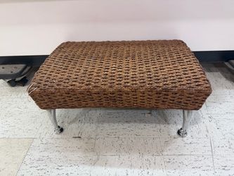 Spanish Rattan Ottoman with Chrome Legs 1960s