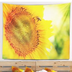 Sunflower Blooming on Field Tapestry / Blanket Décor / Wall Art 92"x78"