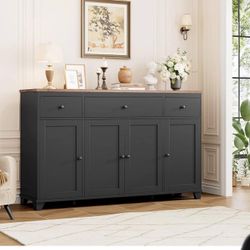 55" Large  Buffet Cabinet with Storage Drawers, Sideboard Storage , Coffee Bar Cabinet , Black X-7