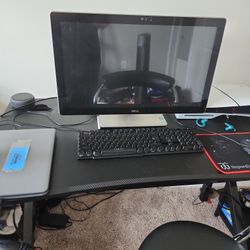 PC Desk Keyboard Mouse And Monitor 