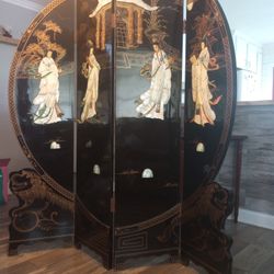 Oriental Black Lacquer Room Screen,Over 6ft Tall,Over 5ft Wide, Beautiful ! Excellent Condition! $95.