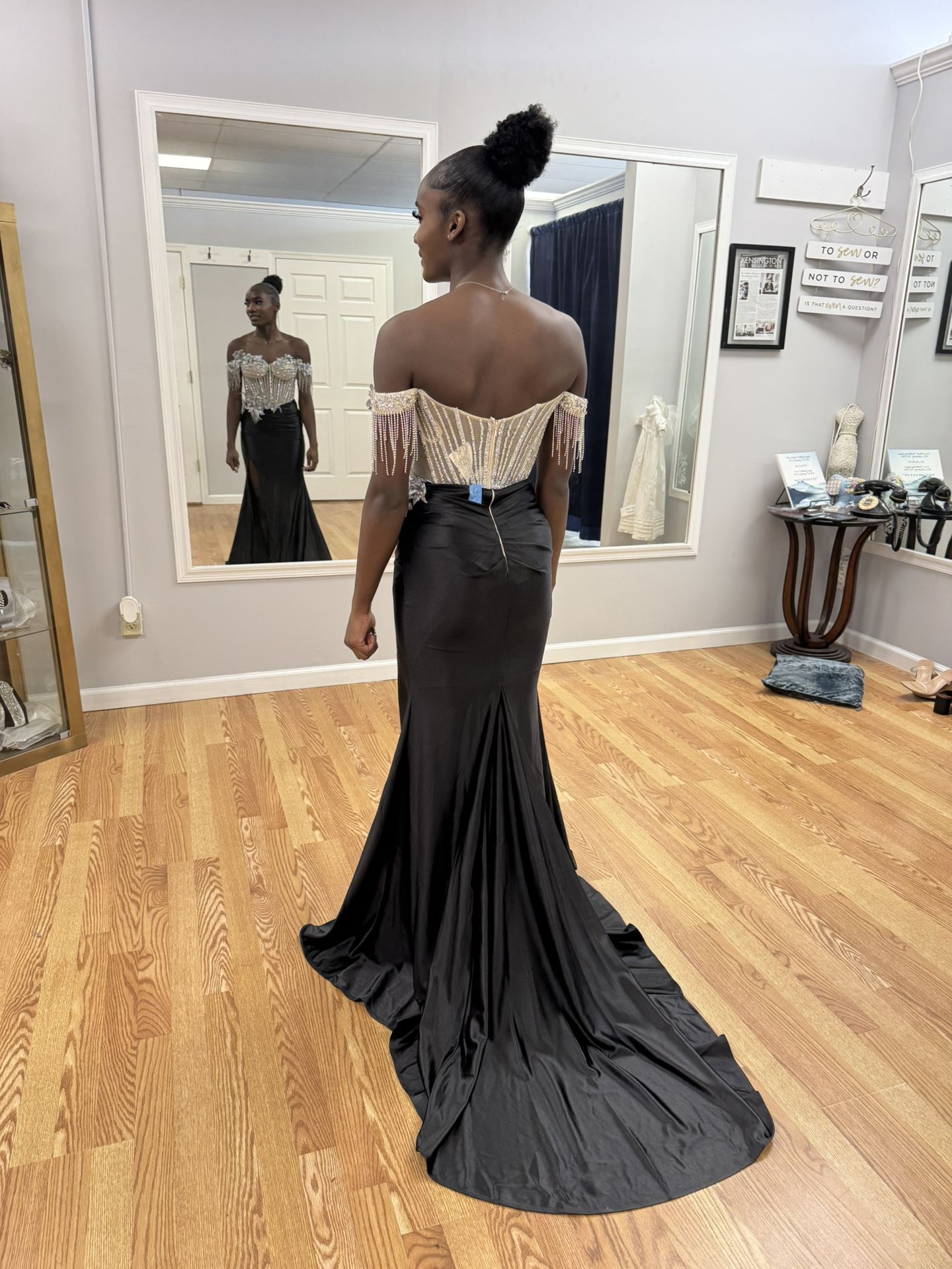 silver and black small prom dress