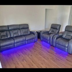 Power reclining sofa and two recliners