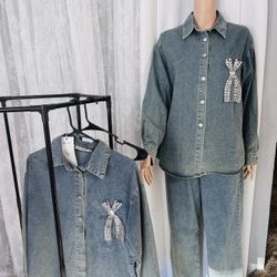 Arvin Denim Co-ord Set – Modern Chic with a Crystal Edge