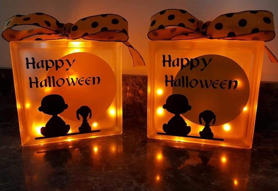 Handmade Halloween lighted glass blocks, night lights