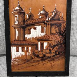 Vintage Mission Church Painting – Mid Century Wall Art