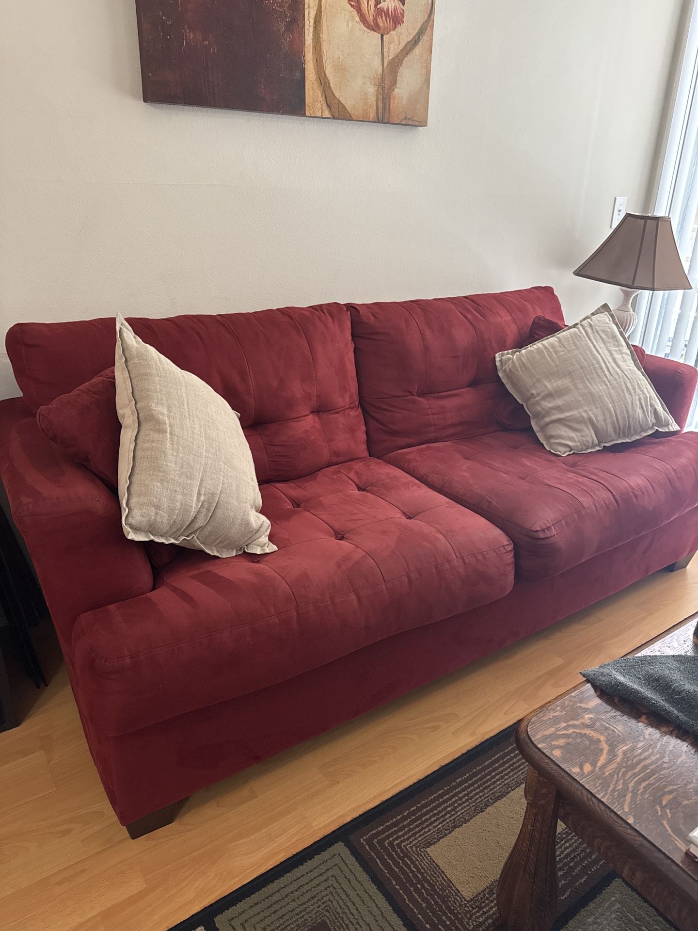 Red Microfiber Couch – $100 (Pickup in West Hollywood)
