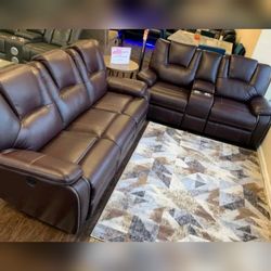3PC DARK BROWN Breathable Air Leather Manual Recliners Sofa Set