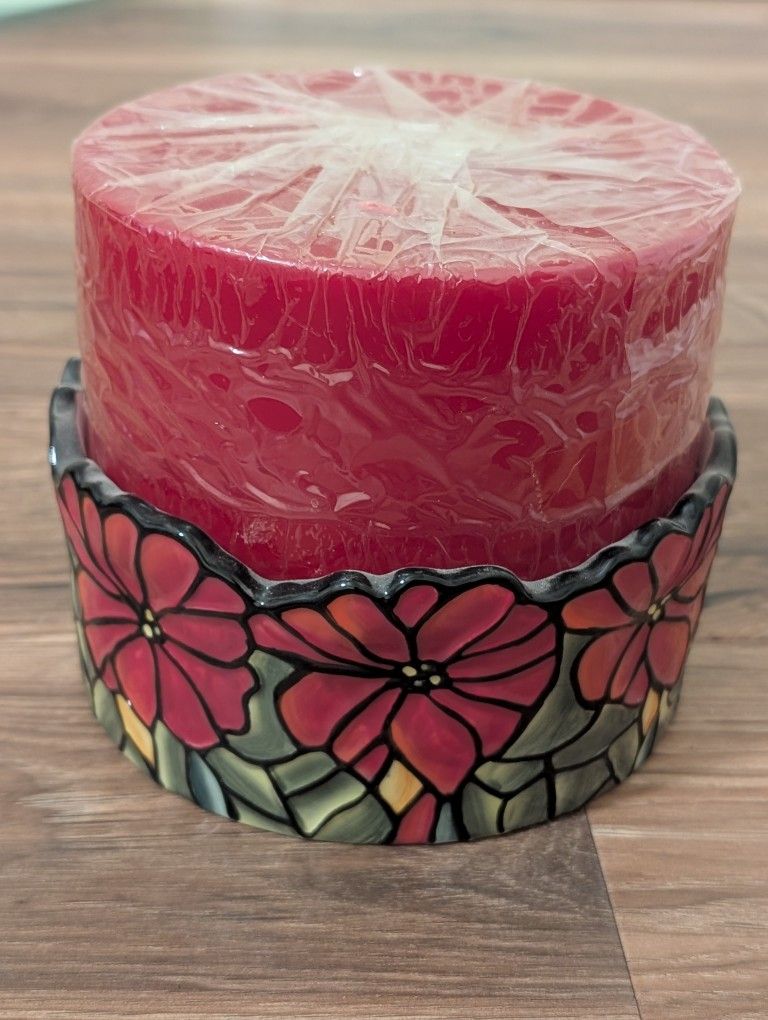 NEW JACKSON & PERKINS POINSETTIA CHRISTMAS Pedestal Candle Holder LargeCandle π―