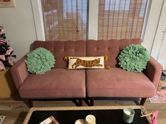 Pink Velvet Mid-Century Modern  convertible Sofa