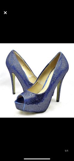 Blue sequin platform heels size 6