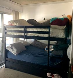 Dark Wood Bunk Bed Frame with Trundle
