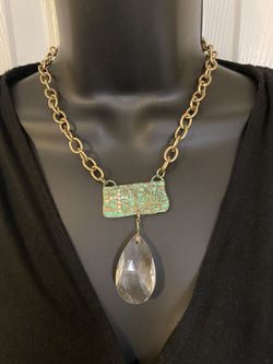 New! Faith Cross Clear Teardrop Gold Chain Necklace Jade Metal Very nice! 