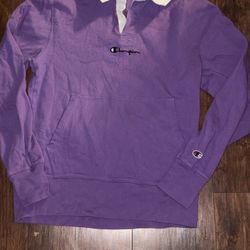 Champion Pullover Sweatshirt Men's Small Purple Mock Neck Long Sleeve Cotton