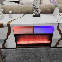 NEW TV STAND WITH FIREPLACE WHITE GLOSSY 60x20