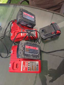 Milwaukee 2 chargers  and 3 batteries
