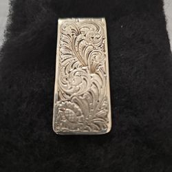 Hand Engrave Pure Silver Money Clip