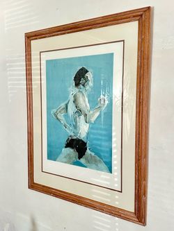 Stephen Kuzma jogger signed lithograph 1980s vintage framed art