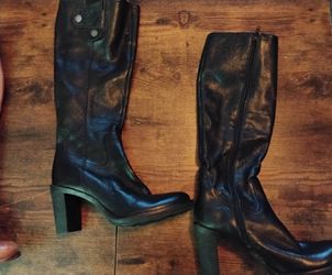 Gianni Bini Black Leather Knee High Boots Block Heel