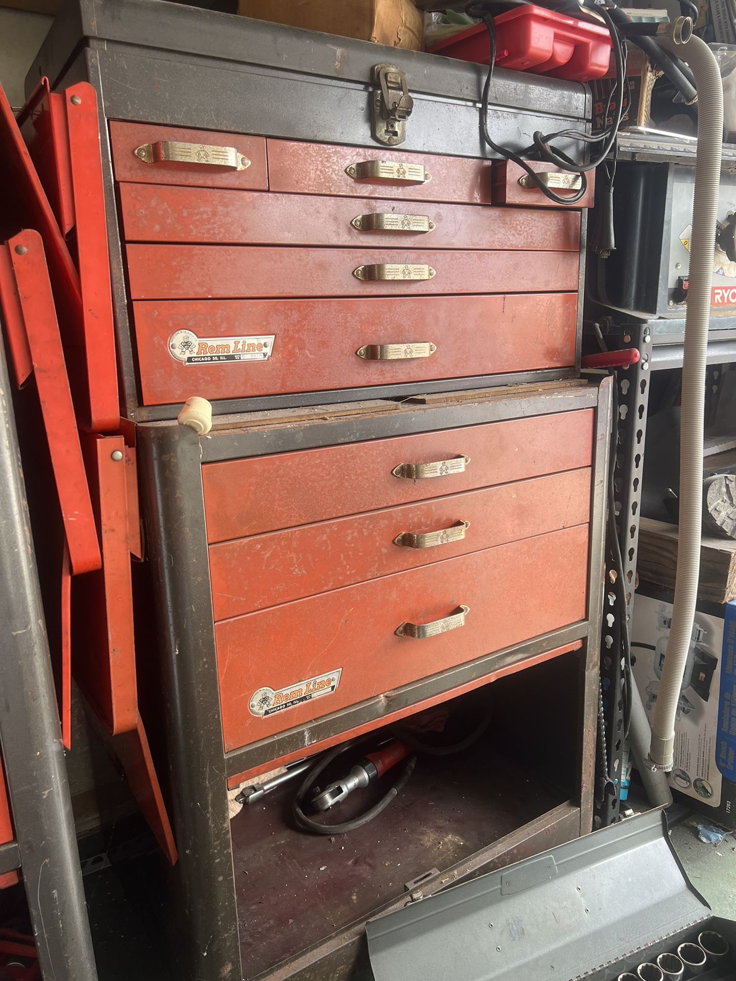 Vintage Rim Line Tool Chest, Tools, and More
