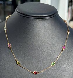 Antique Jewelry 10k solid yellow gold Pear 🍐 Multicolor Stone 4.00CTW necklace chain 18.00" 5.00mm width
